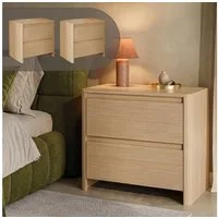en.casa Nachtschrank (2-St) »Takranmaa« 2er Set mit 2 Schubladen 54 x 60 x 40 cm Eicheoptik