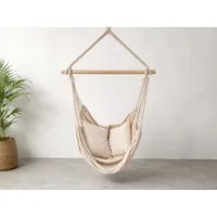 Schweng Hängesessel Hängesessel Beige – 130 × 100 cm, 2 Kissen, Seil, Holzstab & S-Hake