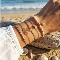 The Beauty House Armband Boho Vintage Armband Set mit Edelsteinen (mit Perlen Boho-Style), – Elegantes Layering Schmuck-Set in Goldoptik