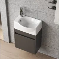 AQUABATOS Waschbecken Aufsatzwaschbecken mit Überlauf und Wasserhahnloch Rechts/Links, Aus Sanitärkeramik, Eckig-oval, 40.5x28x12cm, Wandmontage,für Gäste-WC
