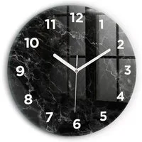 Tulup Wanduhr Glamour Glasuhr Dunkler Marmor Runde Uhr aus Gehärtetem Glas