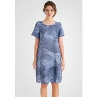 PEKIVESSA Sommerkleid Leinenkleid knielang mit kurzen Ärmeln Leinenstoff mit Blumenmuster