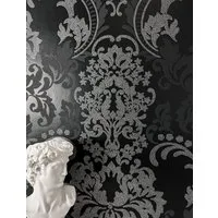 Newroom Vliestapete Adama Tapete Barocktapete Ornamente,Glitzer, Schwarz Tapete Vintage Ornamente - Barocktapete Mustertapete Silber Klassisch Glitzer für Schlafzimmer Wohnzimmer Küche, Mustertapete