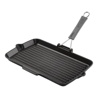 Staub Grill Pans Grillpfanne mit Ausgießnase 34 x 21 cm, rechteckig, Schwarz, Gusseisen