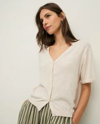 yerse - Leichter Cardigan mit V-Ausschnitt und kurzen Ärmeln beige - Gr. - S