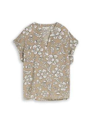 Tom Tailor - Loose Fit Bluse mit V-Ausschnitt olive big flower design - Gr. - 40