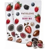 PATISLOVE Schokolade Patislove Berry Mix Dragees, Beeren-Mix in 3 Schokoladensorten, 60g, Gefriergetrocknete Beerenmischung, Überzug aus 3 Schokoladensorten