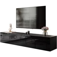 Lookway Lowboard COLGANTE 200 cm Schwarz Hochglanz Hängender RTV Schrank mit LED, Breite : 2 x 100 com