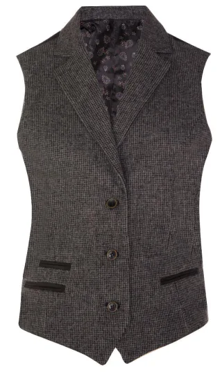 Graue Weste aus Tweed im Fischgrätenmuster der 1920er-Jahre für Damen