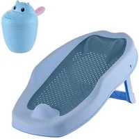 relaxdays Badesitz Baby-Badehilfe Set mit Haarwaschbecher, blau