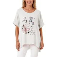 dy_mode Kurzarmshirt Damen Oversize Tunika Sommer Bluse mit Glitzer Shirtbluse Fledermausärmeln, Oversize, mit Glitzer-Steinchen