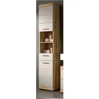 Inn.Furn Hochschrank Shawn (Badschrank in Eiche und Sand / Kaschmir, 2-türig, 37 x 191 cm) Vollauszug, mit 6 Fächern