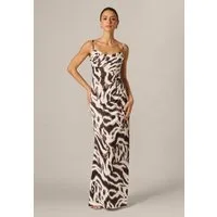 Adrianna Papell Abendkleid Printed Satin Long Dress Kleid mit abstrakter Tierprint-Säulenform
