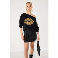 No Matter What Kapuzensweatshirt Sweatshirt mit Leopardenmuster und Lippenprint