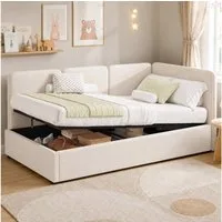 Flieks Daybett Austauschbare linke und rechte Seite, Polsterbett Schlafsofa Kinderbett 90x200cm mit hydraulischem Stauraum