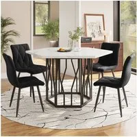Flieks Essgruppe sechseckiger Esstisch mit 4 Stühlen Set, (Set, 5-tlg., 1 Tisch mit 4 Stühlen), Sitzgruppe Küchetisch 115,5x100x75 cm Esszimmerstuhl Samt