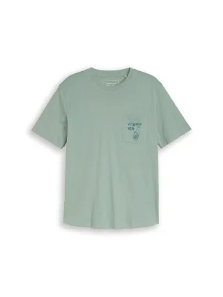 Denim Tom Tailor - T-Shirt mit Brusttasche mit Print green mist - Gr. - L