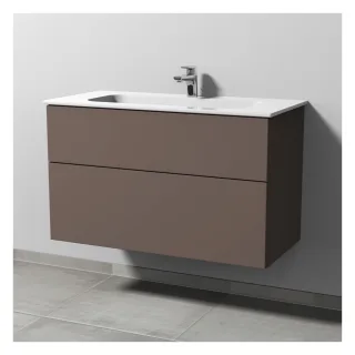 Sanipa 3way Keramik-Set Design Keramik-Waschtisch und Unterbau mit 2 Auszügen, Taupe-Matt SP4811T