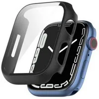SmartUP Smartwatch-Hülle 2X Hülle für Apple Watch 7/8/9 41mm 45mm Case Display Tasche Schutz 9H, kompletter Rundumschutz