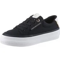 Tommy Hilfiger ESSENTIAL VULC TEXTILE SNEAKER Plateausneaker, Freizeitschuh, Halbschuh, Schnürschuh mit goldfarbenen Details