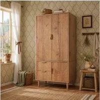 Flieks Kleiderschrank Garderobenschrank 80x50x177cm mit 3 Türen, 2 Schubladen, Kleiderstange