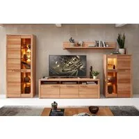 freiraum Wohnwand Nature One, 4-teilig, mit LED, FSC, in Kernbuche teimassiv - 390x203x45cm (B/H/T)