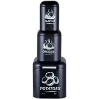 relaxdays Vorratsdose Kartoffel Aufbewahrungsbox 3er Set, Stahl, schwarz