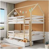 Flieks Etagenbett, Hochbett Kiefer Kinderbett mit 2 großen Schubladen 90*200cm