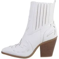 Ital-Design Damen Cowboyboots Western Westernstiefelette Blockabsatz High-Heel Stiefeletten in Weiß