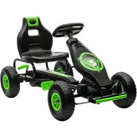 HOMCOM Go-Kart Kettcar, Tretauto mit Gummireifen, für Kinder ab 5 Jahren, für Garten, Balkon, Grün+Schwarz