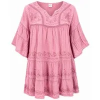Guru-Shop Longbluse Bestickte indische Boho Bluse mit weiten.. alternative Bekleidung