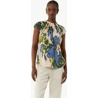 comma Kurzarmbluse Bluse Satinierte Bluse mit All-over-Print und Raffung