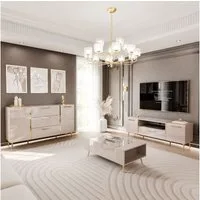 ALLHOUSE24 Wohnzimmer-Set DIAMANT Kaschmir Hochglanz GOLD Metallfüßen Wohnzimmer Möbel SET, Das Set besteht aus: Kommode, TV Schrank, Couchtisch