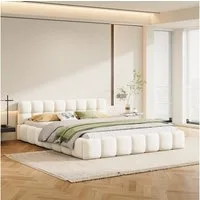 PXloue Polsterbett Doppelbett Jugendbett (ohne Matratze), (Futonbett), Mit Bettrahmen und Lattenrost, Leinen-Stoff, 140x200cm