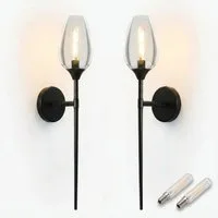 Sunicol Wandleuchte Schwarz Glas LED Wandleuchte mit E14-Glühlampe, 1/2 Stück, LED wechselbar, Vintage Industrielle Wandleuchte für Schlafzimmer, Wohnzimmer