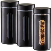 Zeller Present Vorratsglas 3 Stück Vorratsglas mit Metalldeckel, schwarz - Ø 10,2 x 23cm, Glas, (3-tlg)