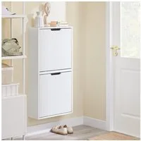 SoBuy Schuhkipper FSR204, Schuhschrank schmal, Schuhregal Schuhablage, Schuhschrank mit 2 Klappen, für 6-8 Paar Schuhe Wandmontage/stehend
