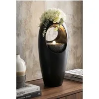Arnusa Zimmerbrunnen Tischbrunnen mit Vase schwarz 40 cm warmweiße LED Beleuchtung, Dekoration Blumenvase Wohnzimmerdeko schwarz