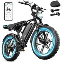 SISIGAD E-Bike Mountainbike 20'' Fat Tire48V 25Ah, Leistung und 130 km Reichweite(PAS), fatbike, Heckmotor, 1200 Wh, 7-Gang Schaltung, Vollfederung und hoher Tragkraft 204kg, LED und APP