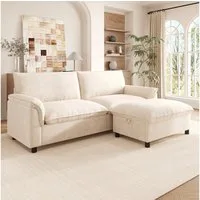 Merax Ecksofa Cloud Sofa 3-Sitzer mit Schlaffunktion, Stauraumhocker, 1 Teile, Modulares Chenille Soffa, Deep Seat Wohnzimmersofa Groß, Couch
