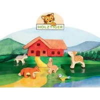 Holztiger Spielwelt Holz-Waldtiere für Kinder – Kitz, Fuchs, Hase, Wolf, Blaumeise, (5-tlg)