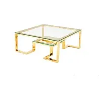 alesvelt Couchtisch Couchtisch Beistelltisch aus gehärtetem Glas goldenen Beinen 100cm
