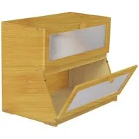 JEOBEST Brotkasten Küche Brotaufbewahrung, Großer Brotbox, (Bambus) 2 Etagen und Sichtfenster