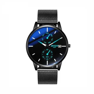 AIYISHI Men Simple Luxury Fashion Quartz Watch Luminous Waterproof Watch Stainless Steel Mesh Strap Sport Watch Fashion