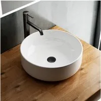 Alpenberger Waschbecken ohne Hahnloch - Aufsatzwaschbecken Klein - Waschtisch Waschschüssel (1-tlg. Waschschale, 1-St., Aufsatzwaschtisch), Gäste WC Waschbecken Rund mit Nano Beschichtung