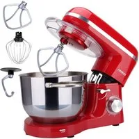 Arebos Küchenmaschine 6L Edelstahl-Rührschüssel, 1500 W, inkl. Rührhaken, Knethaken, Schneebesen, Spritzschutz