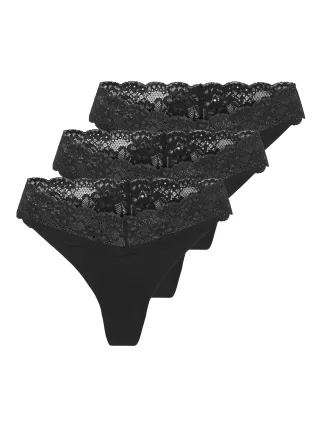 ONLY - ONLCHLOE LACE S.S THONG 3-PACK ACC NOOS Black - Gr. - XS
