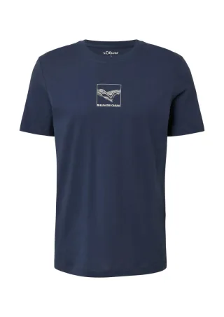 s.Oliver Red Label - Baumwoll-T-Shirt mit Crew Neck und Front-Print blau - Gr. - S