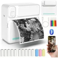 MOPUEA Thermodrucker Kompatibel für iOS Android Etikettendrucker Bluetooth Etikettendrucker, (Bluetooth-Fotodrucker, WLAN (Wi-Fi),Blau Mini-Drucker, mit 6 Farbstift, 5 Druckpapier, 5 selbstklebendes Thermopapier, 3 Farbdruckpapier)