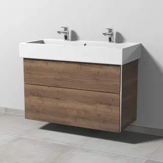 Sanipa 3way Waschtischunterbau zu Duravit Vero Waschtisch mit 2 Auszügen, Eiche-Tabak BR71950